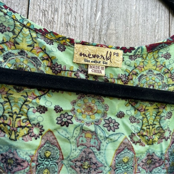 One World‎ Women’s Petite Small Fairy Boho Printed 3/4 Sleeve Peasant Blouse - Picture 5 of 9